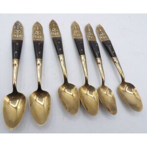 Siamese/Thailand Buddha Brass and Black Dessert Spoons Set of 6